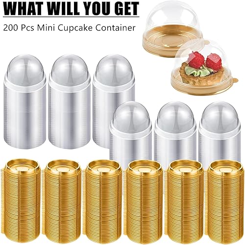 Miniatura 7 de RHBLME Paquete de 200 mini recipientes para pasteles, cajas pequeñas de plástico transparente para tartas con tapas de cúpula, cajas para