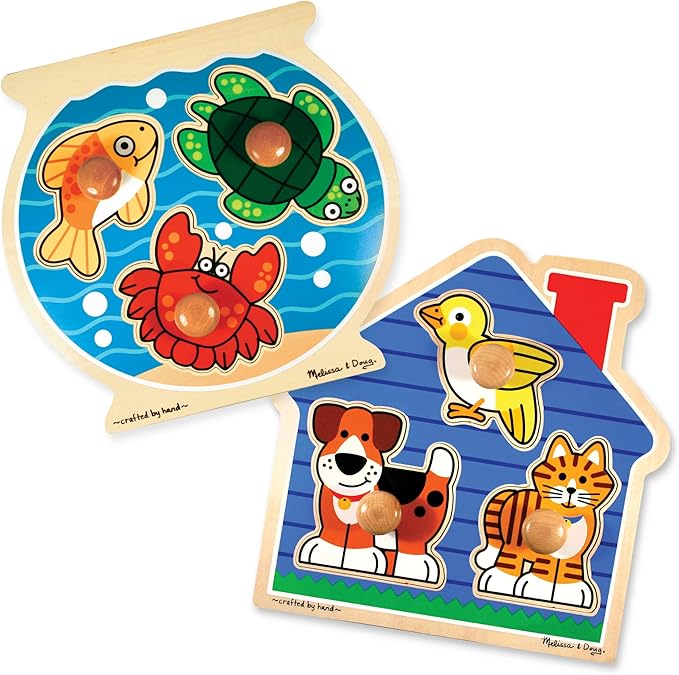 Amazon.com: Melissa & Doug Animals Jumbo Knob Wooden Puzzles Set - Fish ...