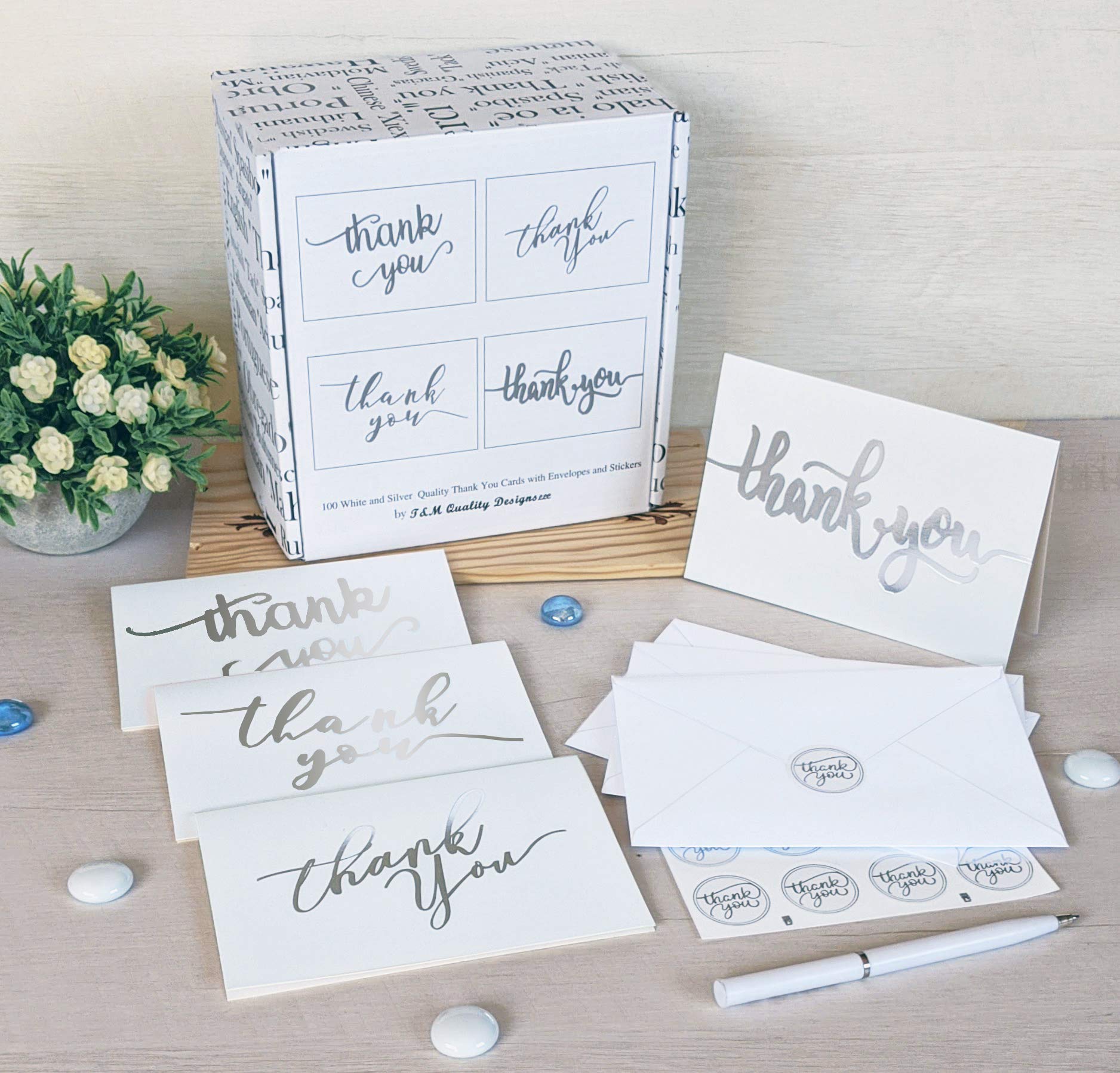 110 elegantes tarjetas de agradecimiento en blanco con sobres y calcomanías, notas a granel en relieve con letras de lámina dorada para bodas, graduaciones, compromisos, negocios, formal, baby shower,