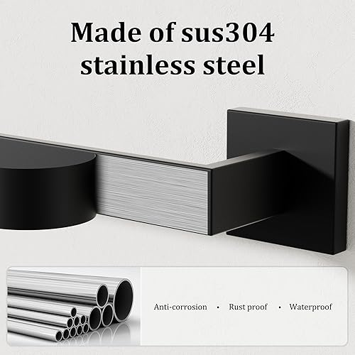 Miniatura 6 de Alise Toallero negro, toallero de 16 pulgadas para baño, toallero de acero inoxidable SUS304 montado en la pared, colgador de toallas resistente