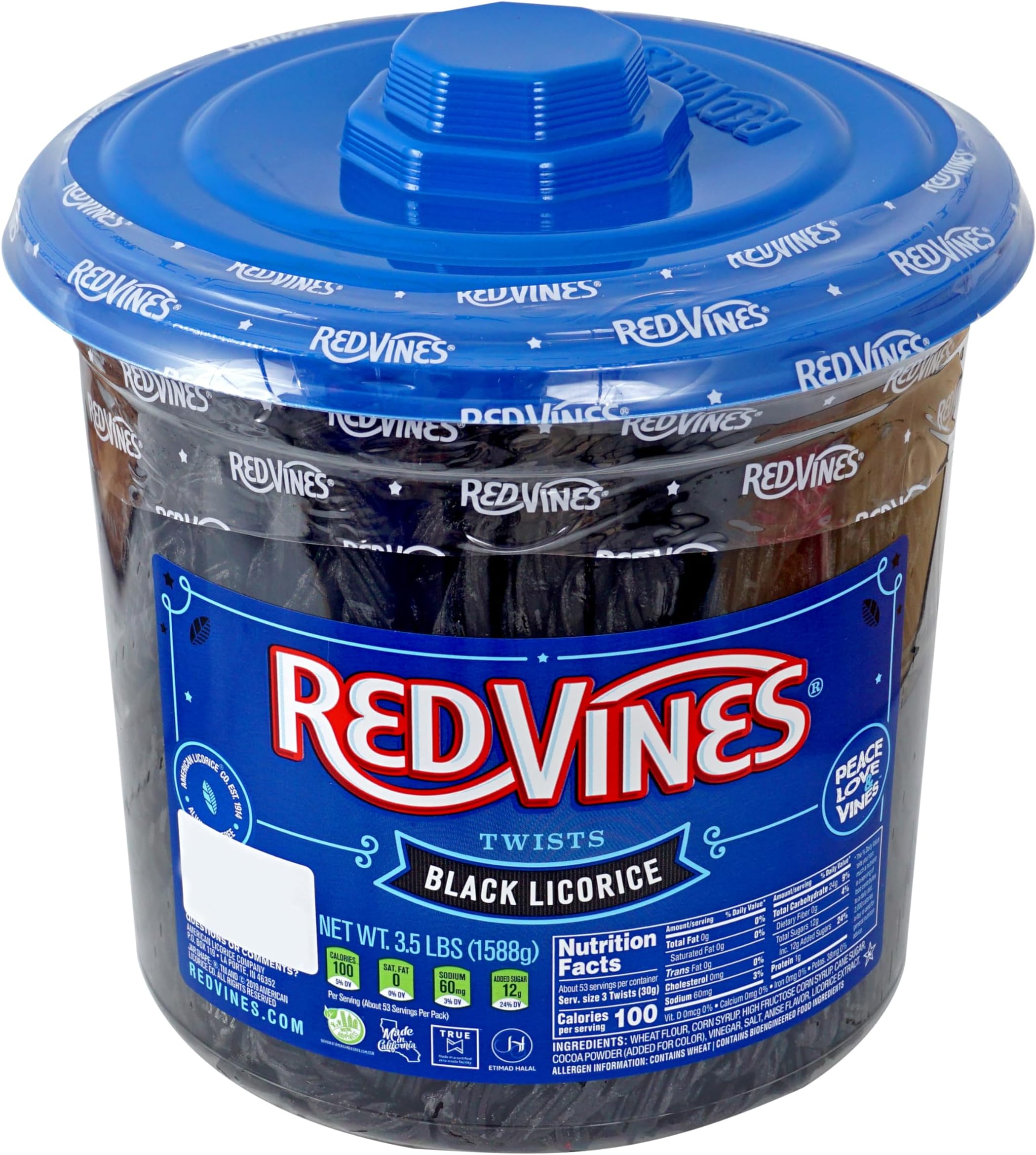 RedVines Licorice Twists, Black Licorice Flavor, 3.5 Pound Resealable Tub, Soft & Chewy Candy