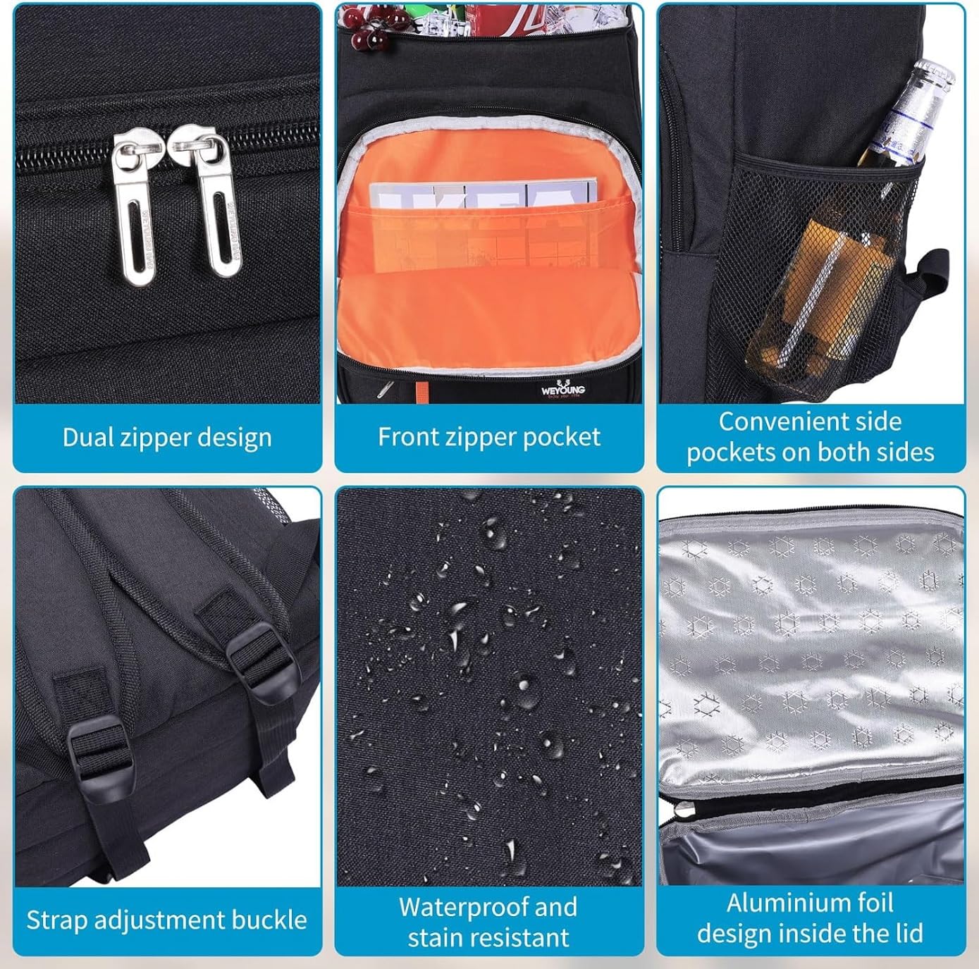 Zaino Termico da 24 Litri - Borsa Termica Extra Large Zaino da Picnic Impermeabile Zaini Ultraleggeri Uomo Donna per Picnic Escursionismo Campeggio Barbecue Campeggio Eventi Sportivi (nero)
