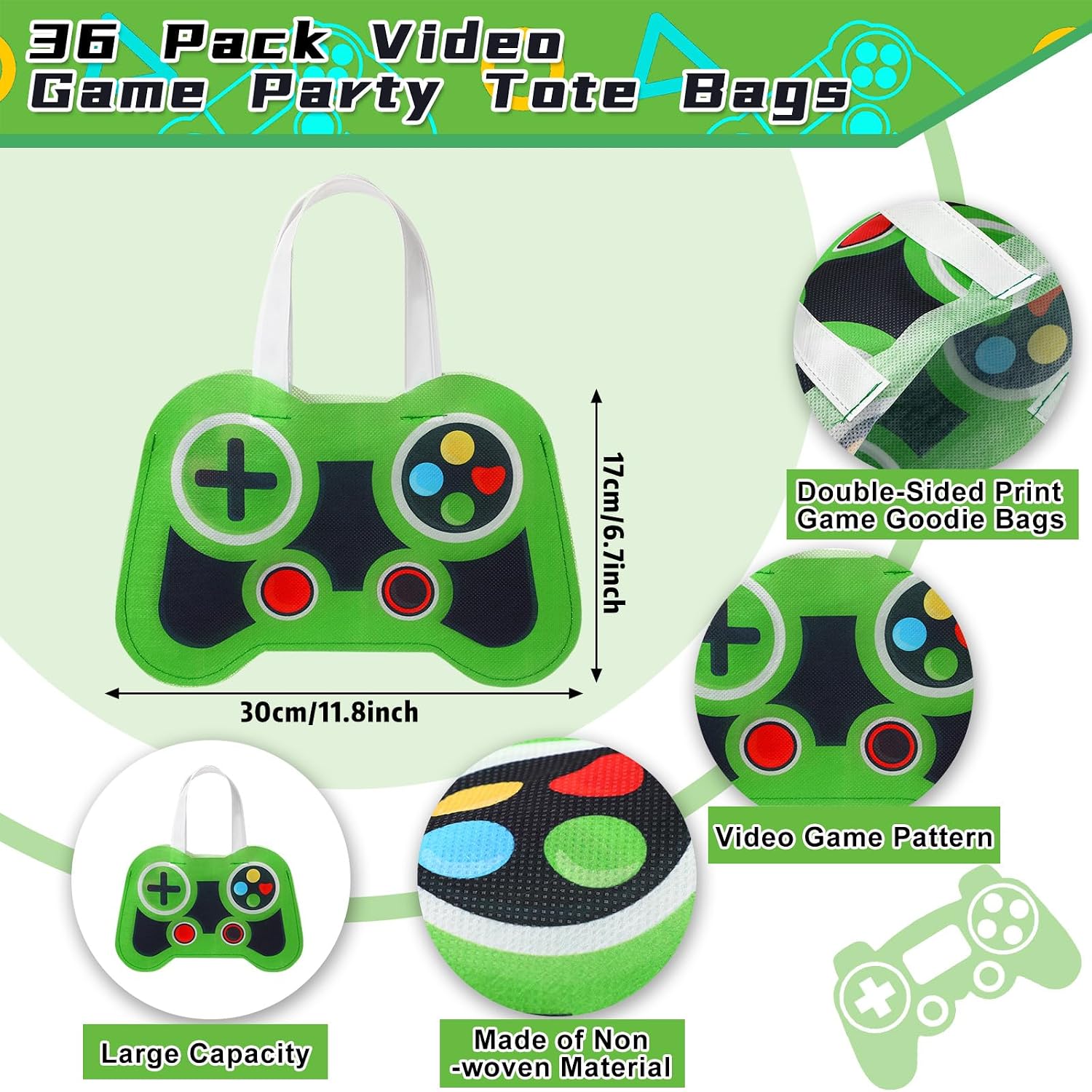Silkfly 36 Video Game Party Favor Bags, Reusable, Green image 3