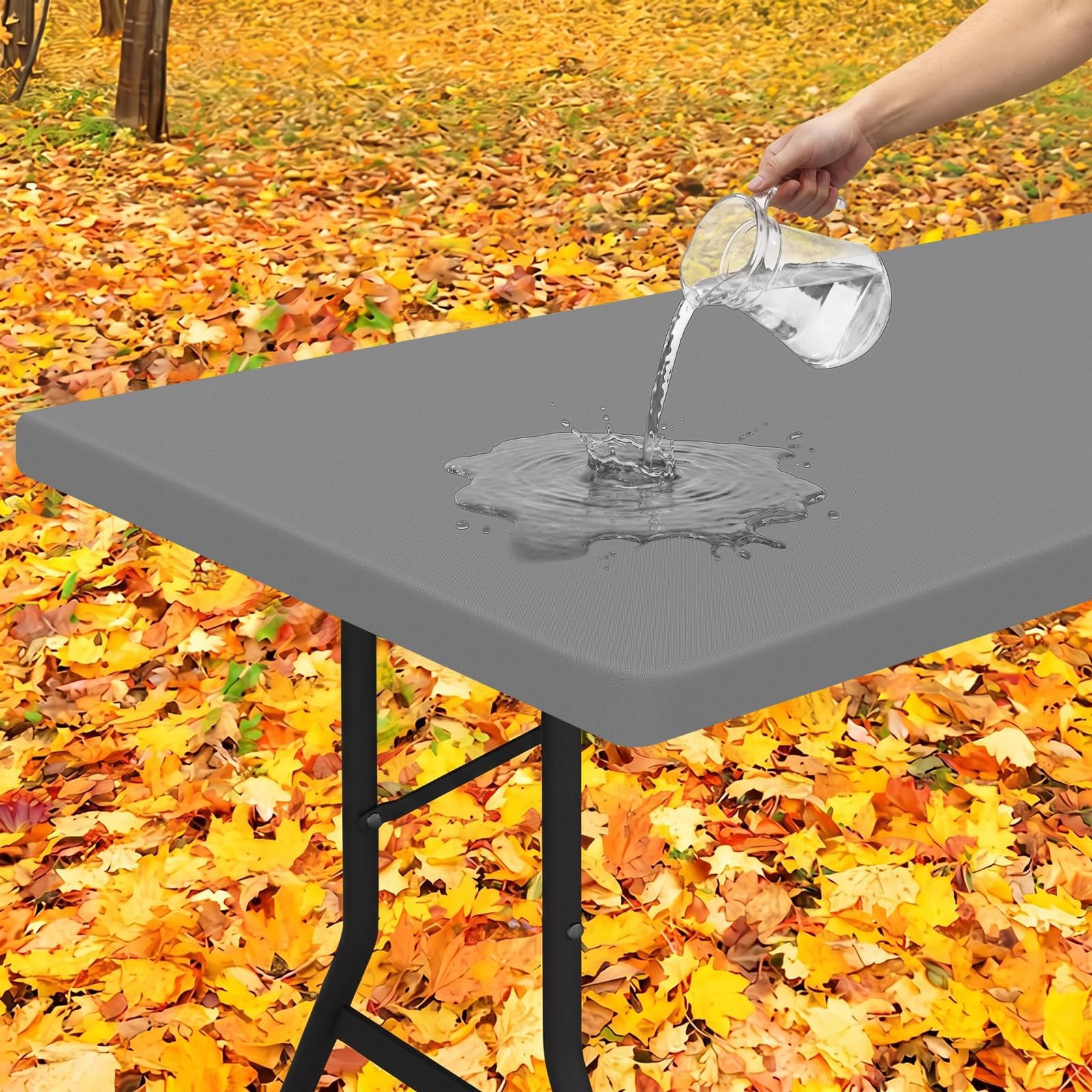 smiry Rectangle Tablecloth, Elastic Fitted Flannel Backed Vinyl Tablecloths for 4ft Folding Tables, Waterproof Wipeable Table Covers for Indoor, Outdoor, Picnic and Camping (Grey, 30"x48")