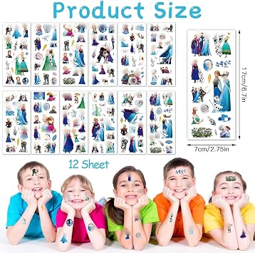 Ice Stickers, 12 Sheets Princess Stickers for Kids Adult, Anime 3D Puffy Stickers for Girl Els Party Bags Filler, Cartoon Waterproof Stickers for Laptop Skateboard Scrapbooking Wall Water Bottle