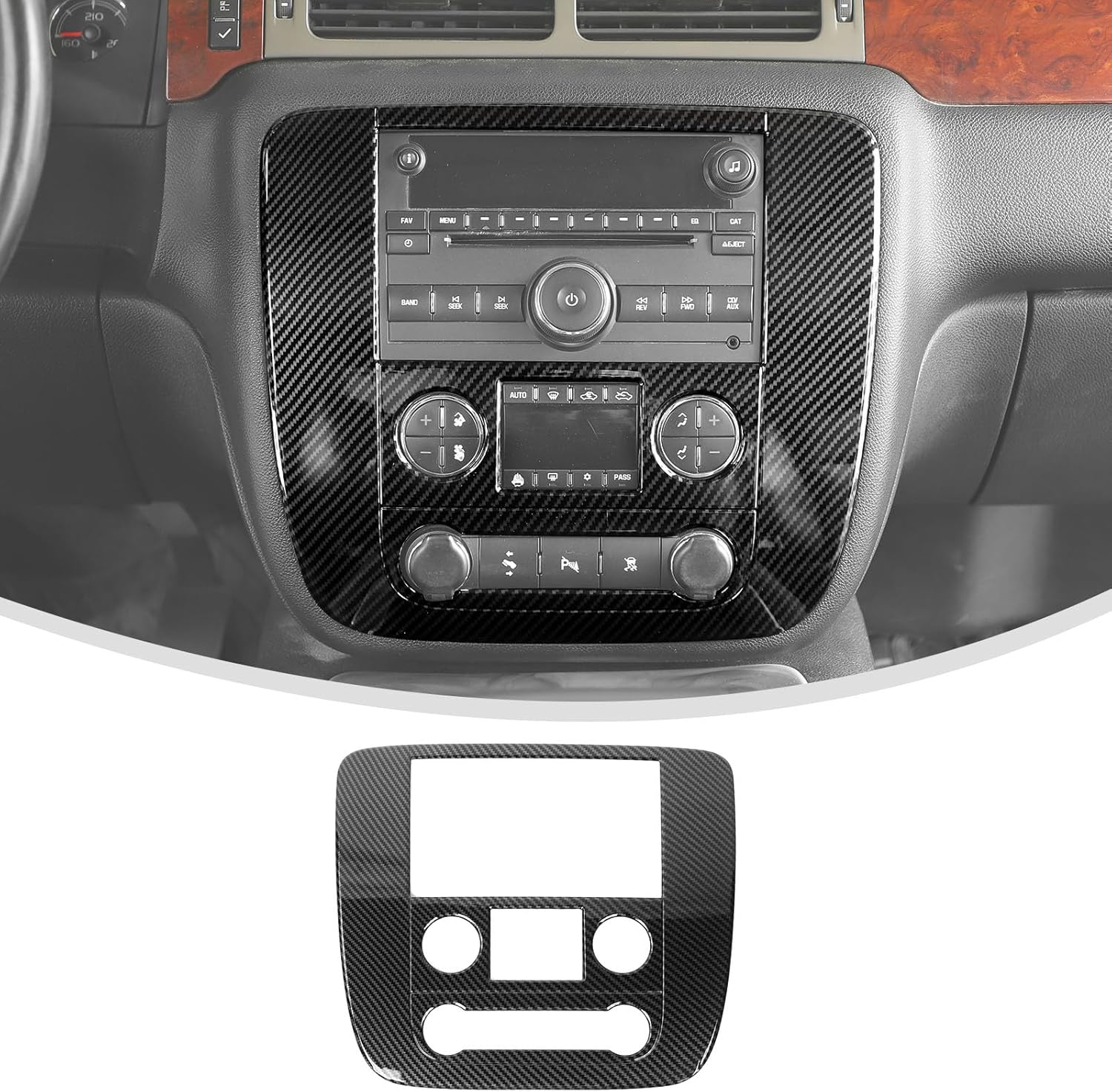Linskip Climate Control Accent Trim Compatible with 2007-2013 Chevy Avalanche Suburban Tahoe Silverado 1500 2500HD 3500HD & GMC Sierra Yukon, Control Unit Cover, Interior Accessories Carbon Fiber