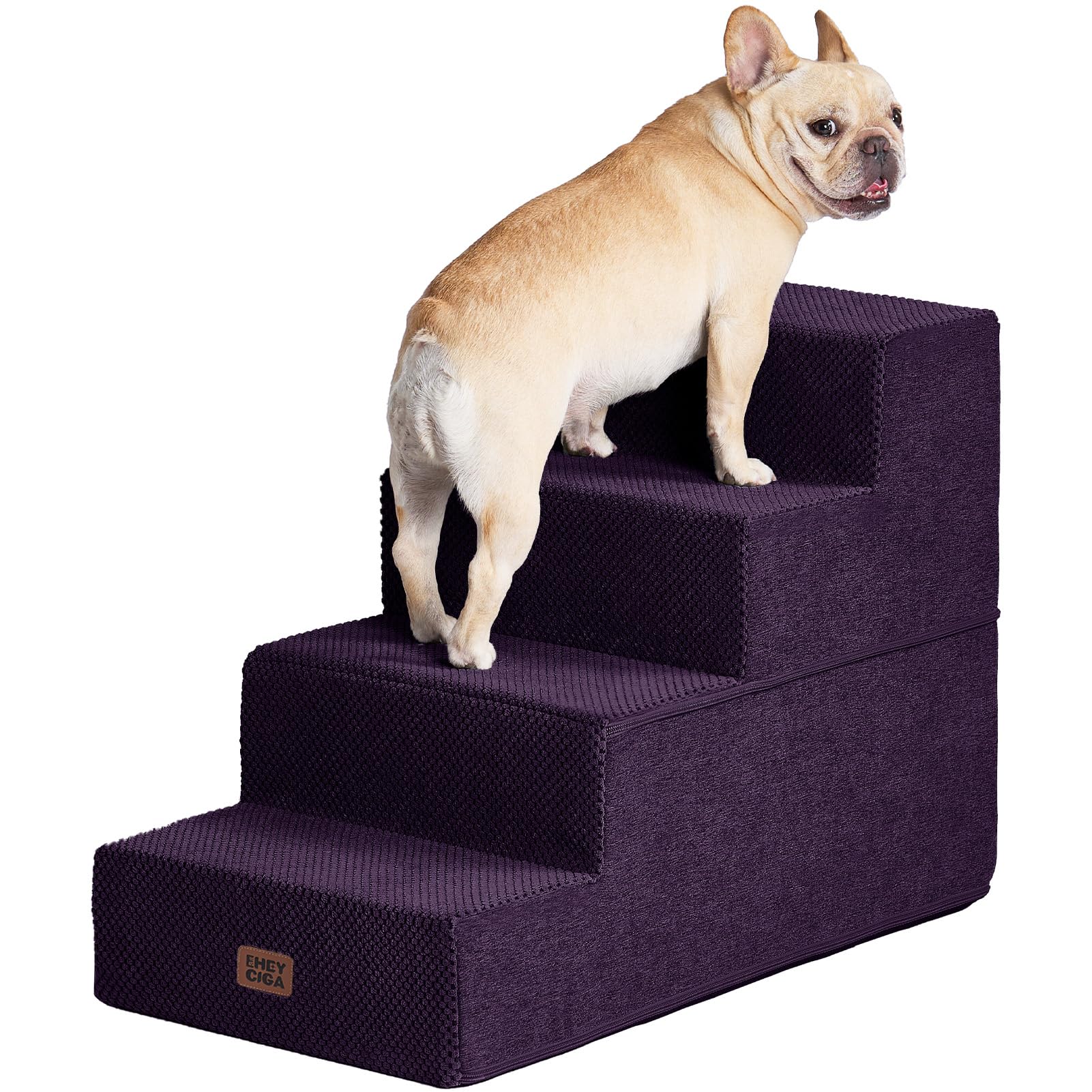 EHEYCIGA Dog Stairs for Bed 20" H, 4-Step Extra Wide Dog Steps, Purple | Pet Steps for Small Dogs and Cats for High Bed, Non-Slip Balanced Pet Ramp Indoor