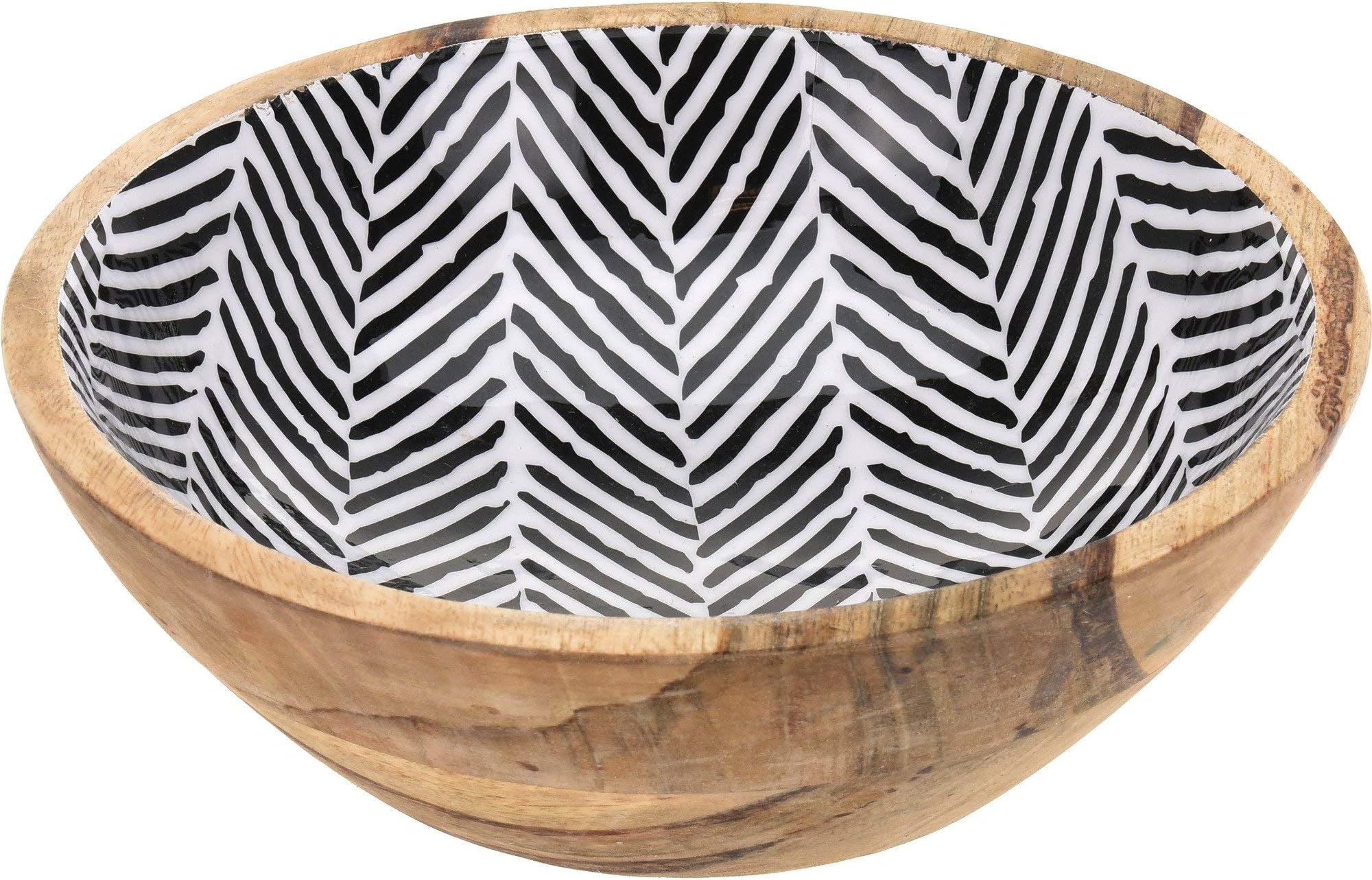 Koopman Decorative Wooden Bowl With Internal Black Zebra Print Centerpiece Bowl Fruit Bowl