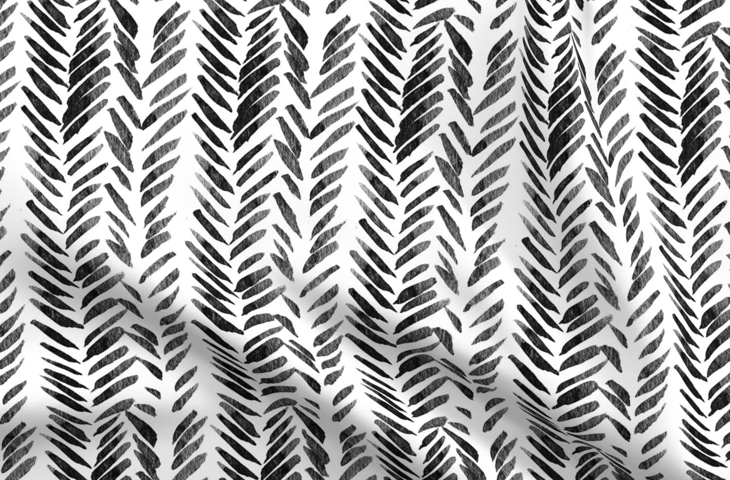 Spoonflower Fabric - Black White Brush Boho Watercolor Feathers Abstract Printed on Petal Signature Cotton Fabric Fat Quarter - Sewing Quilting Apparel Crafts Decor