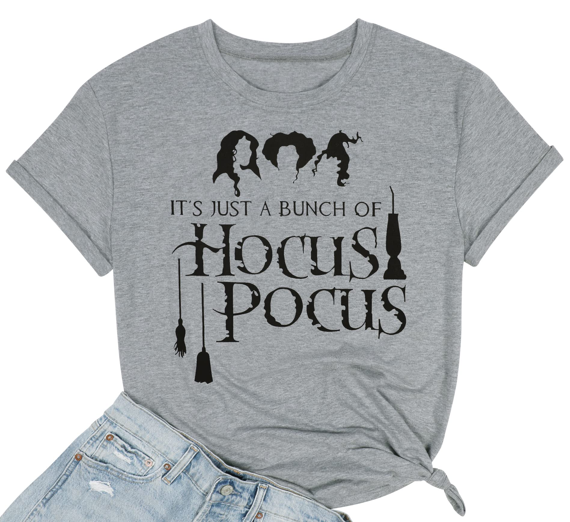 Halloween Shirts for Women It's Just A Bunch of Hocus Pocus Shirt Funny Graphic T-Shirt Short Sleeve Tee Tops