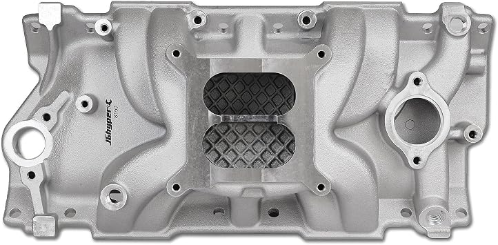 8150 Dual Plane Intake Manifold Cast Aluminum Compatible with Chevy Small Block 305 327 350 383 1955-1986 SBC 262-400 V8 Silver