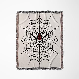 3dRose Black Widow Spider in a Web Woven Blanket