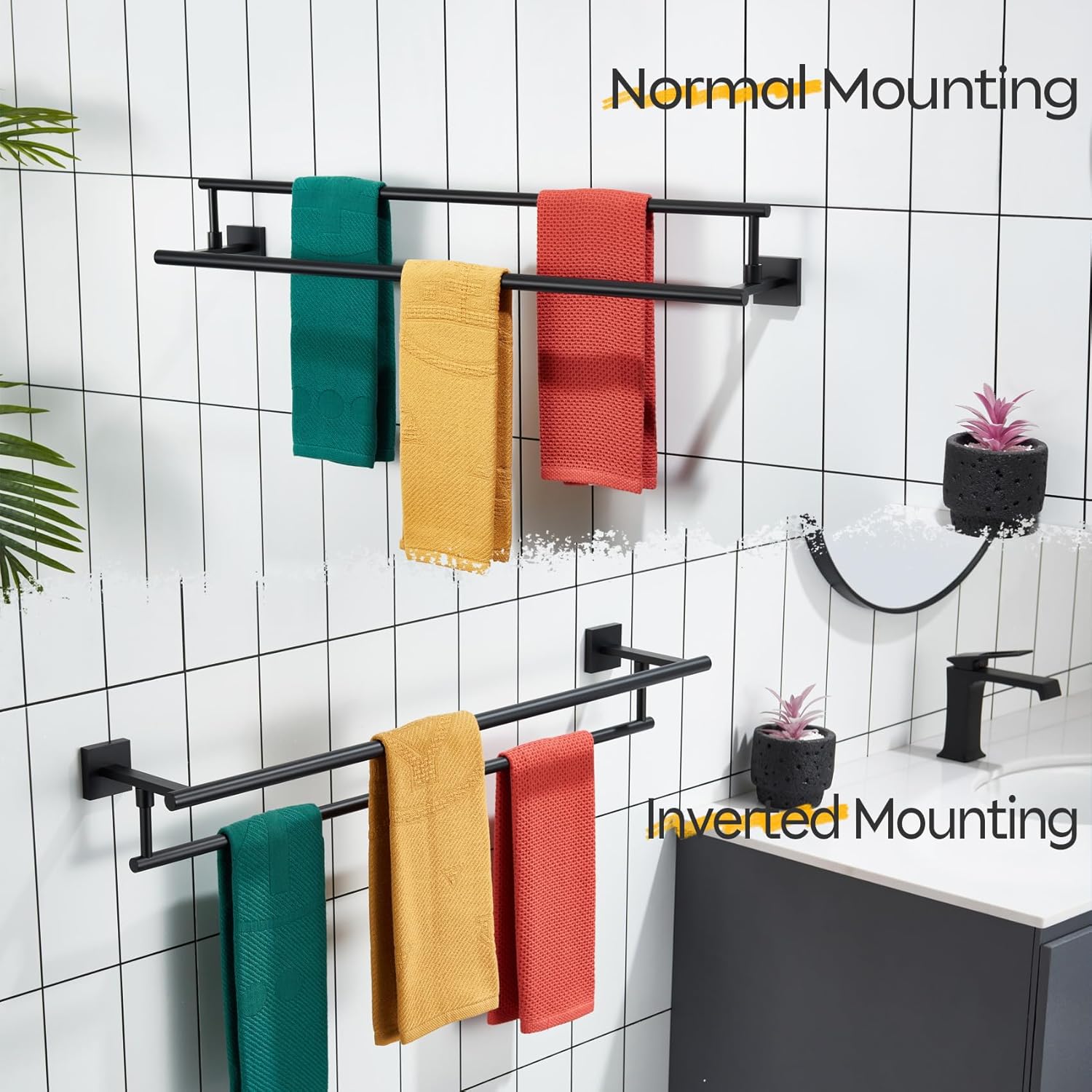 KOKOSIRI Bathroom Towel Bars 32-Inch Double Towel Rails Matte Black Towel Holder Overlength for Kitchen Garage Stainless Steel B5009BK-L32 - Image 4