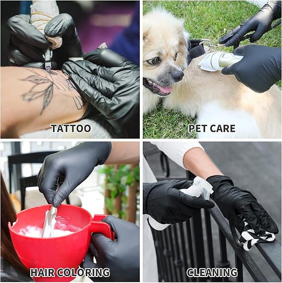 FINITEX Nitrile Disposable Gloves - Black, 3.5mil, 100PCS, Powder-Free, Medical & Exam, Food Gloves