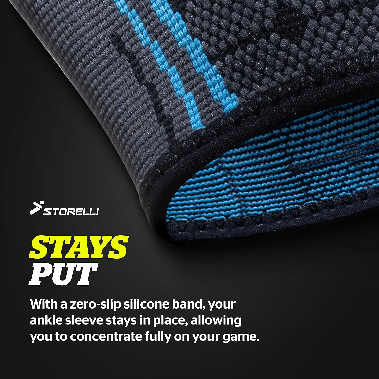 Storelli Ankle Sleeve, Compression Ankle Brace, Zero-Slip Silicone Band, Customizable Fit, Performance Support and Recovery, Superior Breathability, Blue/Grey, Medium
