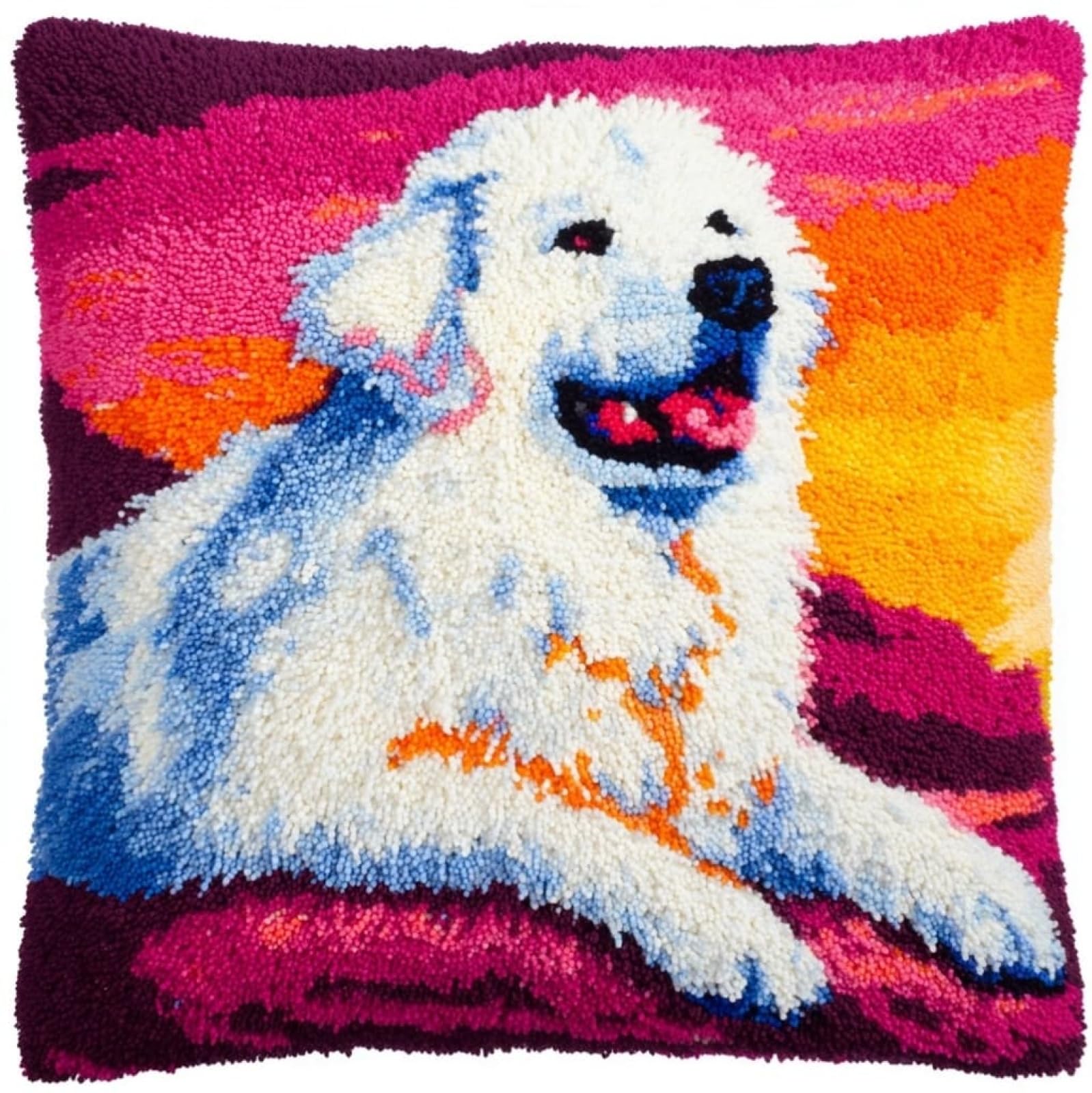 WallustrioaW Latch Hook Pillow Kits 43x43cm,Great Pyrenees Dog