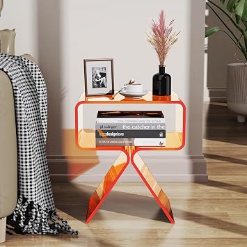 Acrylic Side Table, Small Acrylic Nightstand Bedside Table for Bedroom, 39 x 30 x 45 cm (Orange)