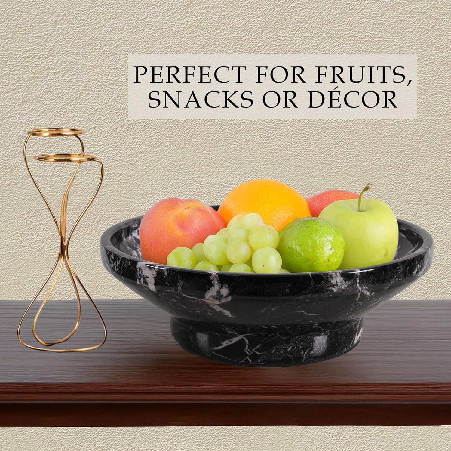 Marble Fruit Bowl, Handmade Black Large Fruit Bowl for Kitchen Counter, Elegant Decorative Home Accessories & Durable Fruit Basket