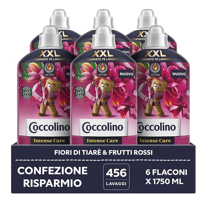 Immagine del prodotto Coccolino Ammorbidente Concentrato Fiori di Tiarè e Frutti Rossi, per Lavatrice Intense Care con Tecnologia Pro-Fibre, Formato XXL 456 Lavaggi, 6 Pezzi da 1750 ml
