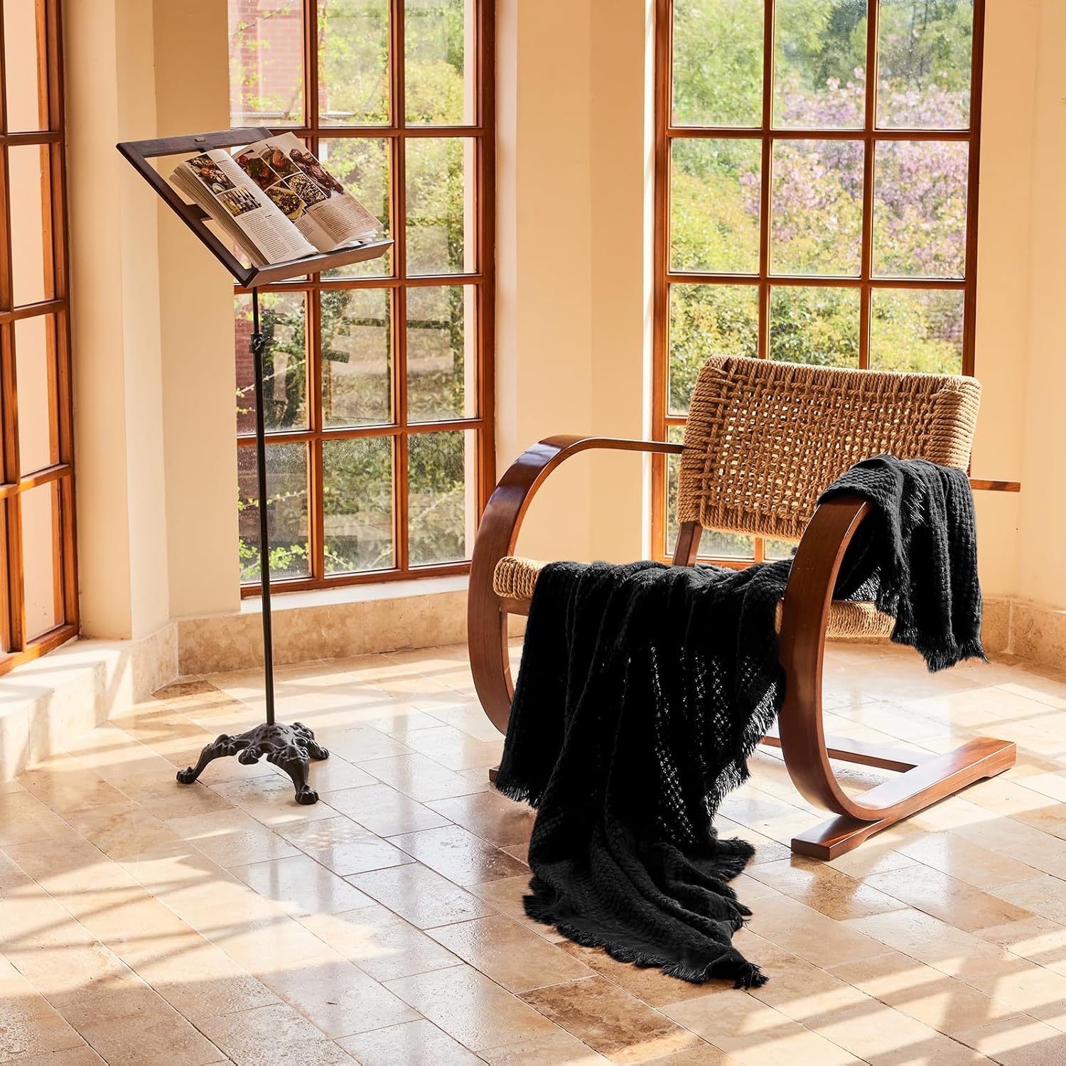 lifein Fall Black Throw Blanket for Couch-Soft Boho Bed Throw Blankets,Cozy Knitted Waffle Throw,Small Farmhouse Lightweight Blanket&Throw for Autumn,Woman,Man,Chair,Sofa,Home Decor(Black,50 * 60") - Image 3