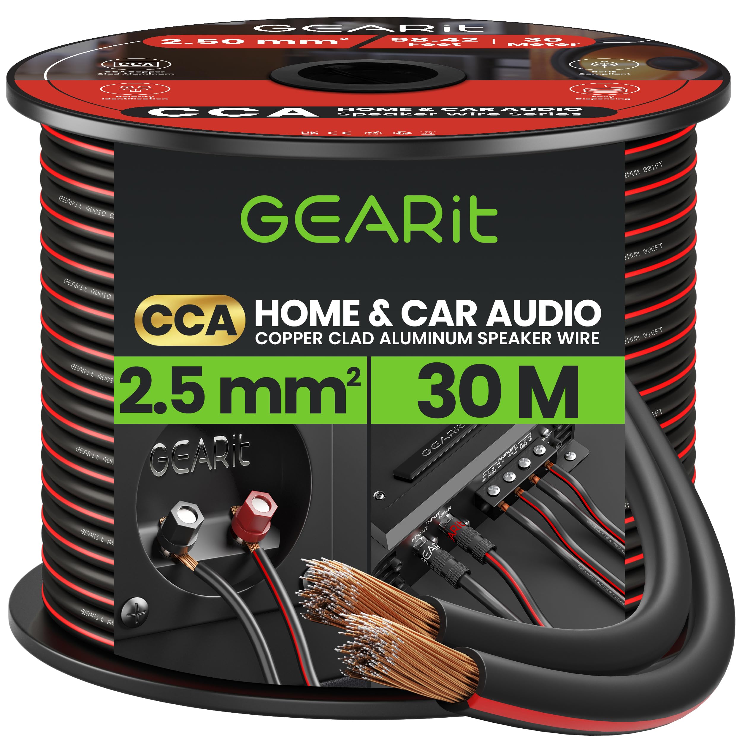 Cable de altavoz de calibre 14 AWG de 2 x 2,5 mm² CCA negro de 30 metros 8