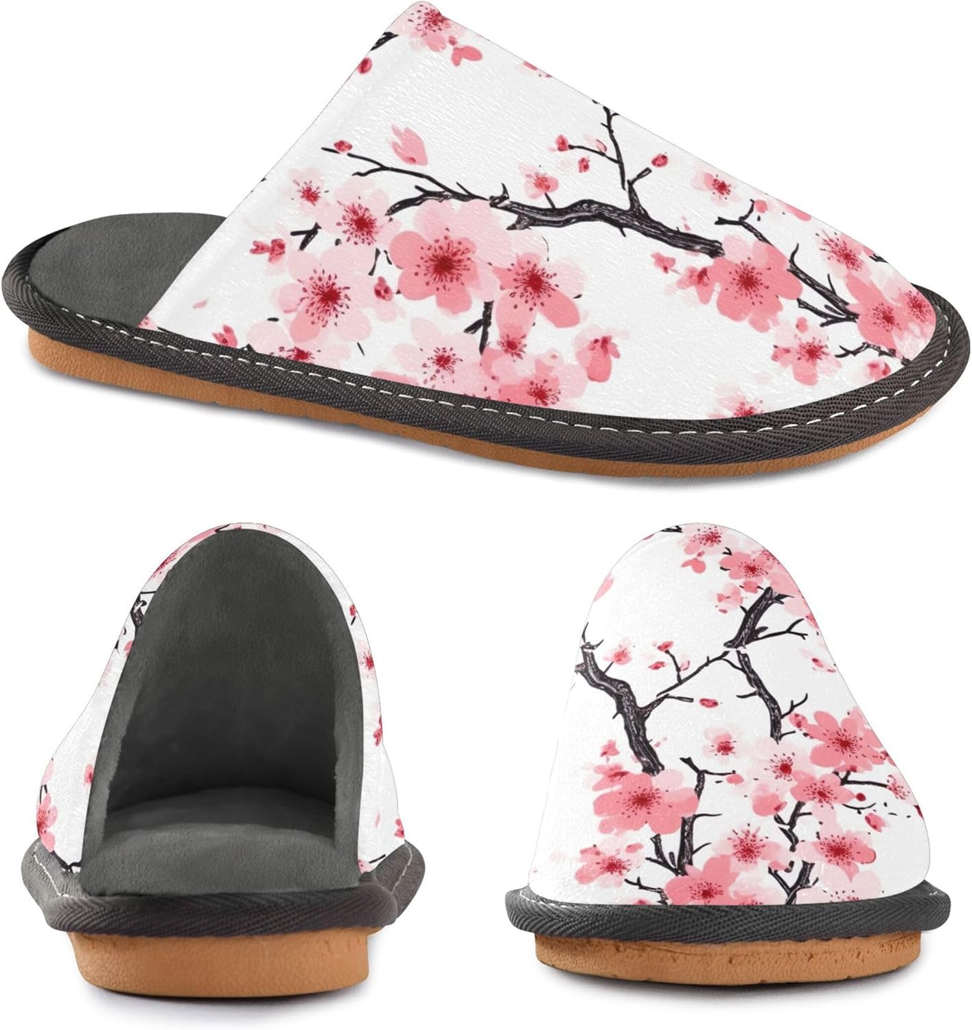 Cherry Blossoms Branch House Slippers – Cozy Fuzzy Slippers for Guests, Washable & Disposable, Perfect for Shoeless Home, Spa & Hotel Use A110297