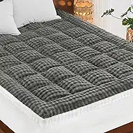 Cymula Twin Mattress Topper, Fleece Bubble Mattress Pad for Twin Dorm Bed Thick Firm Down Alternative Plush Faux Fur Pillow Top Bed Cover Soft Futon Mattress Protector, Grey