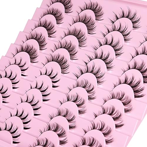 Manga Lashes Natural Look Anime False Eyelashes 20 Pairs Clear Band Individual Wispy Fake Eyelashes Strip Spiky DIY Cluster Lashes Extension C-curly Cat Eye Lashes Pack - B-Manga Look