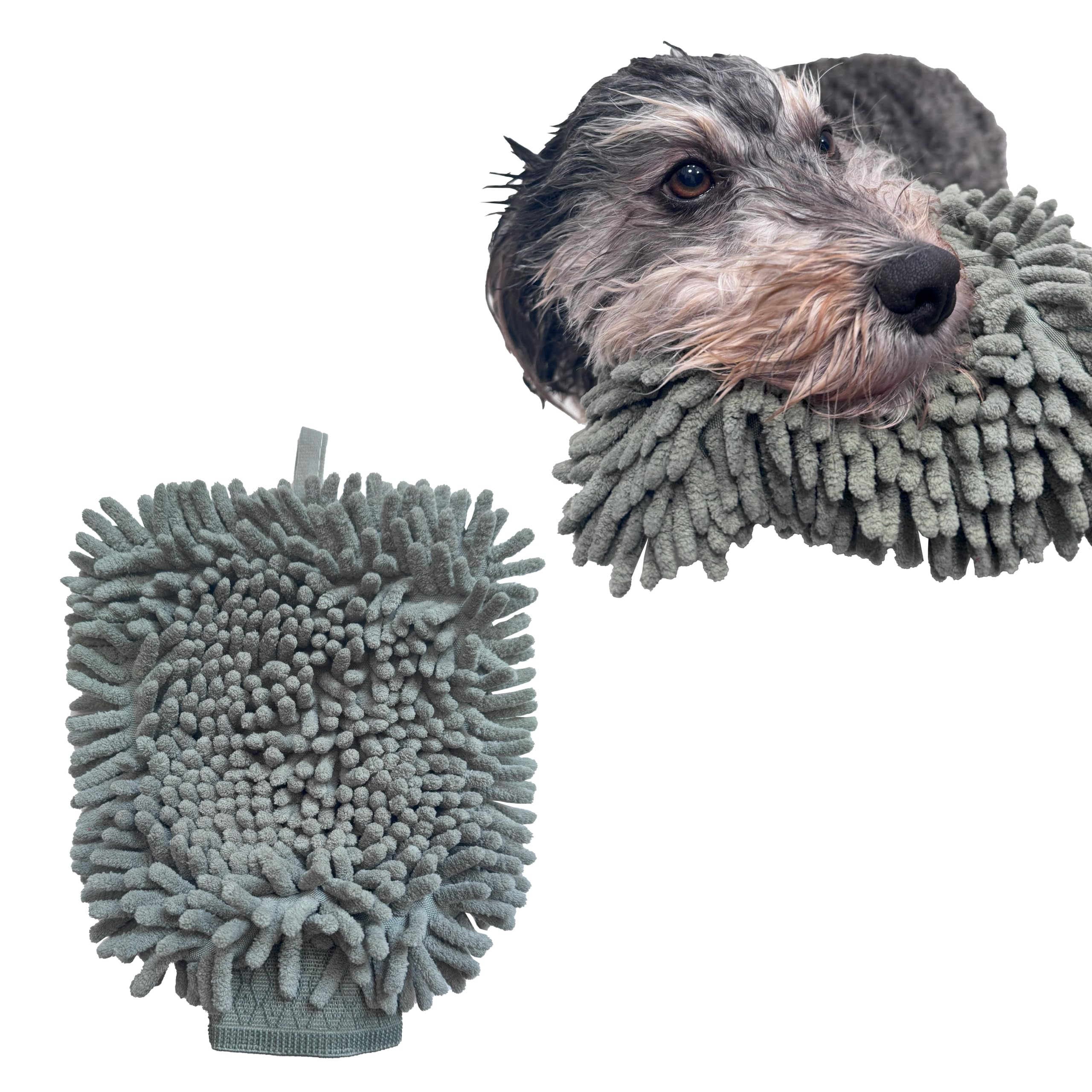 SPOT Clean Paws Chenille Microfiber Dog Towel Mitt - Super Absorbent, Quick-Drying, Washable, Double-Sided Glove for Wet Paws & Body, Durable, Odor-Free, Gently Massages & Dries, 9.5in x 7in