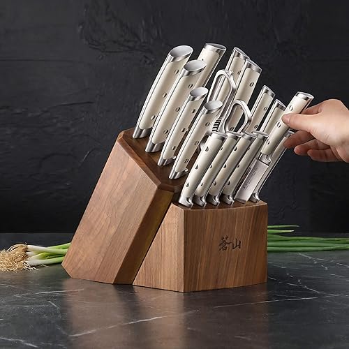 Miniatura 8 de Cangshan Serie S1 1023978 Juego de bloques de cuchillos forjados de acero alemán de 12 piezas, acacia