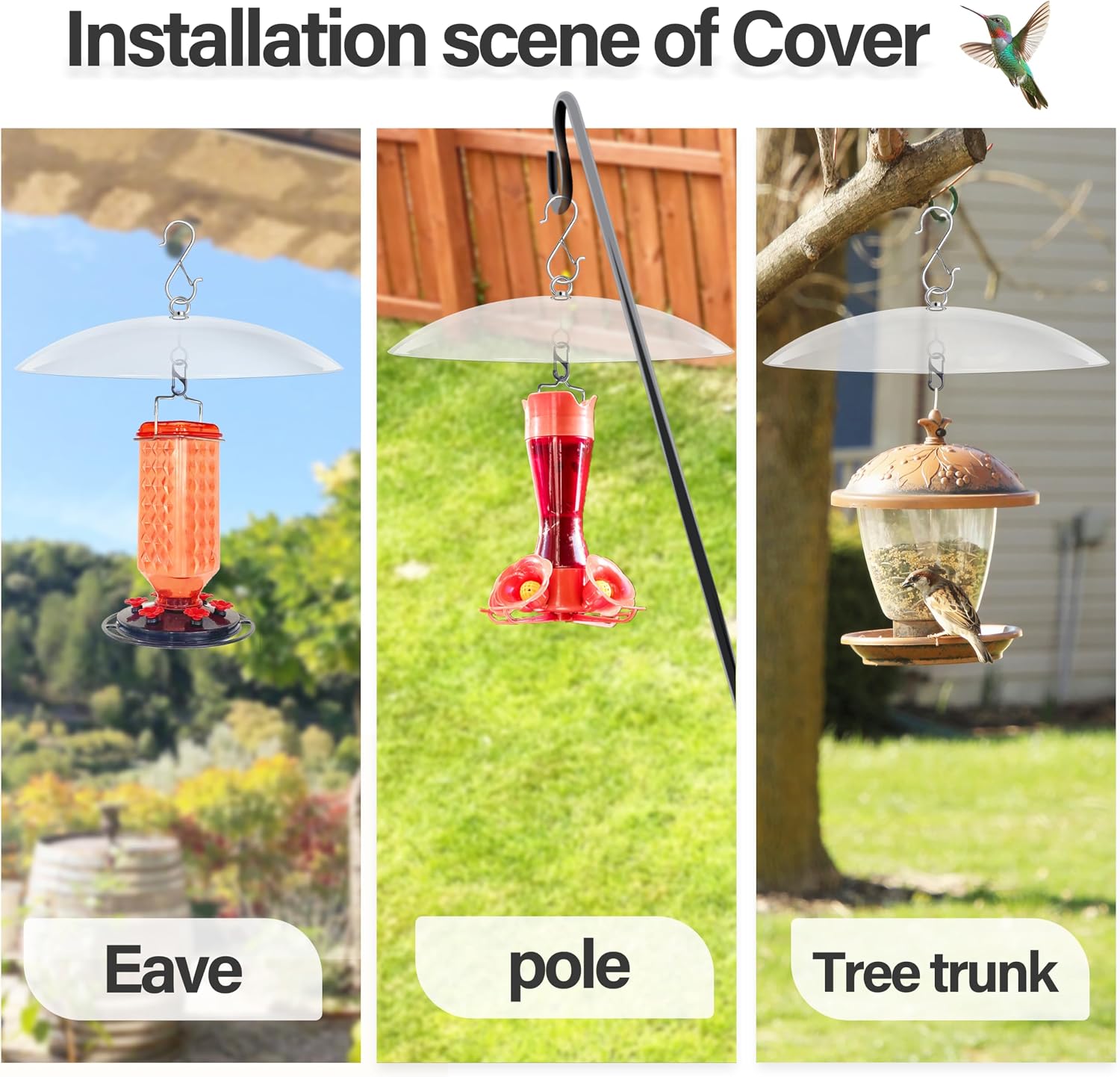 13" Bird Feeder Rain Guard, Hummingbird Feeder Shade Dome Cover, Hanging Baffle for Bird Feeder Pole,Smart Birds Feeder's Umbrella(Translucent), 1 Pack image 3
