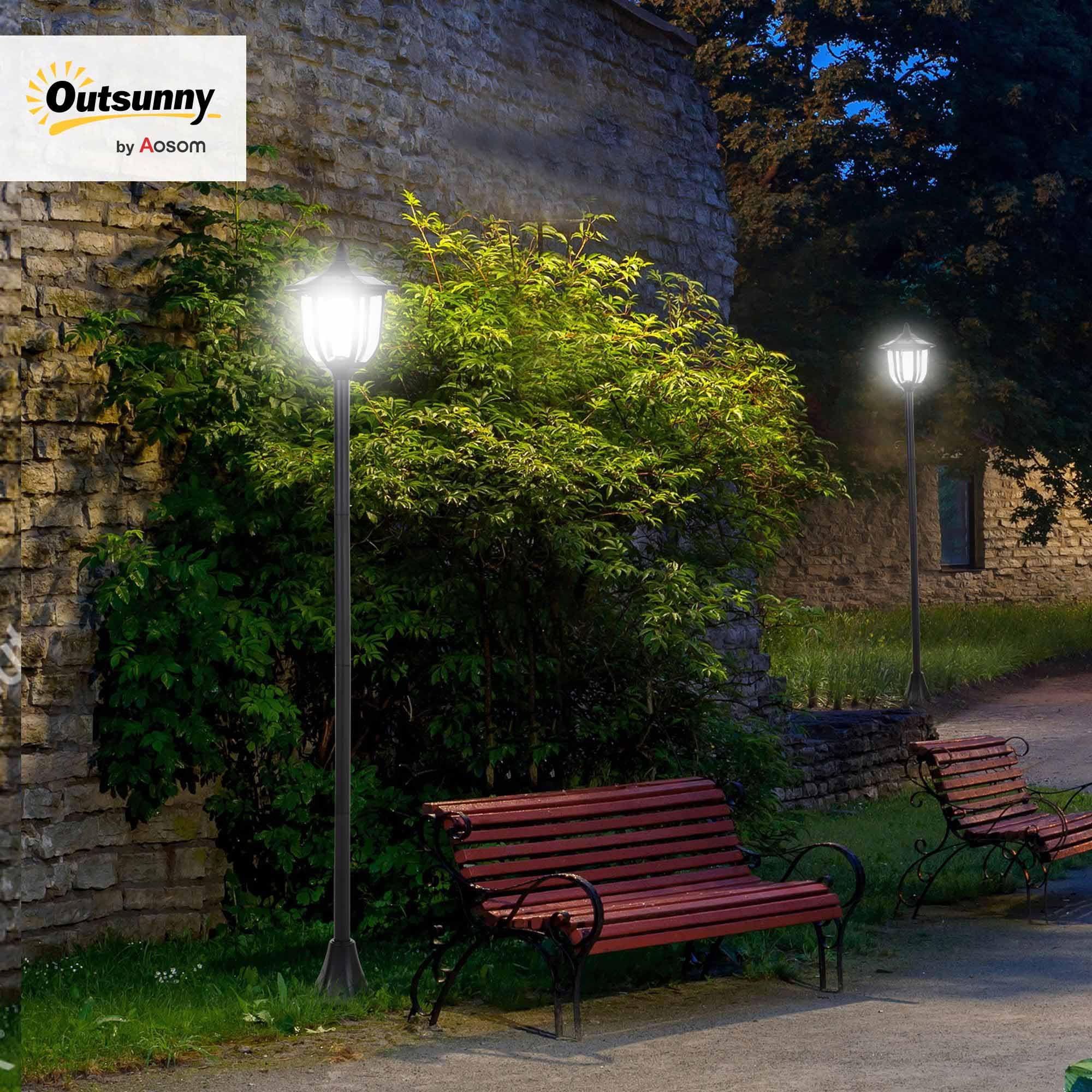 Outsunny Solar LED Gartenlaterne, Laterne aus Kunststoff, Außenleuchte für Innen und Außen 177 cm hoch, Gartenleuchte, 30/60 Lumen, für Garten Balkon Deko Schwarz