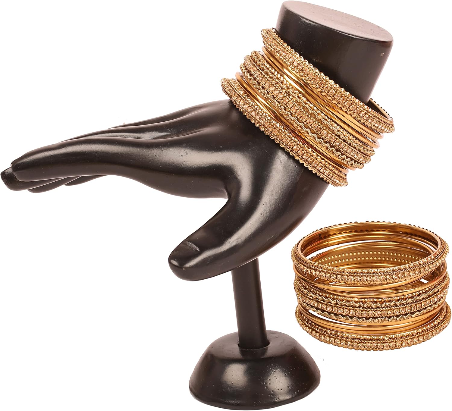 Touchstone "Golden Bangle Collection Indian Bollywood Rhinestones Grain Work Designer Jewelry Thick Bangle Bracelets for Women in Antique Gold Or White Tone.