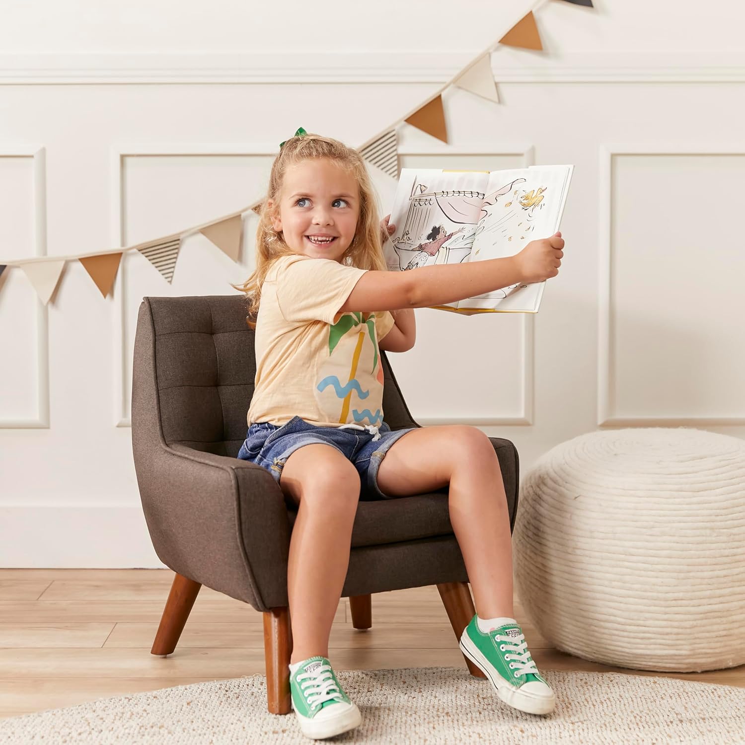 ECR4Kids Ezra Toddler Upholstered Accent Chair with Wooden Leg, Kids Furniture, Raisin
