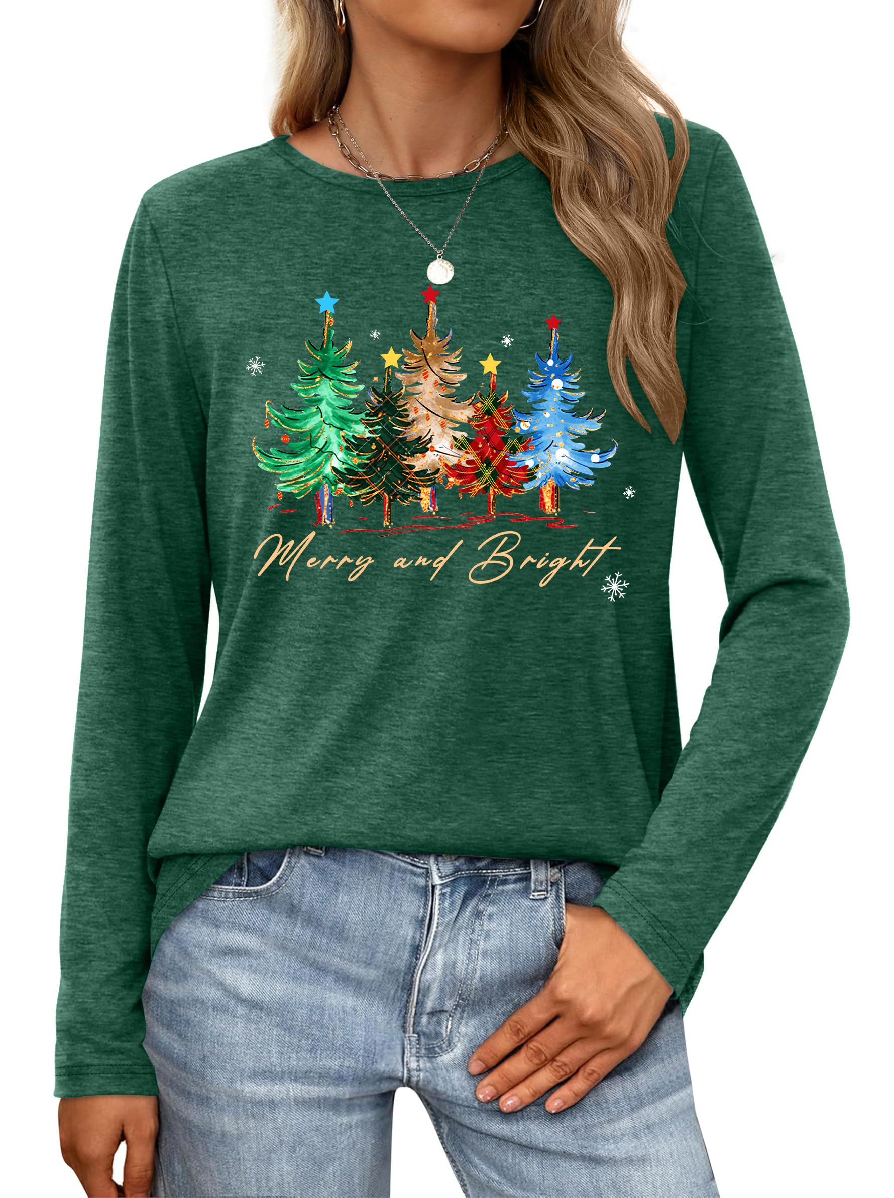 tiorhooe Weihnachtsshirt Damen Langarm 2025 Christmas Shirt Lustig Weihnachten Shirt Damen Top