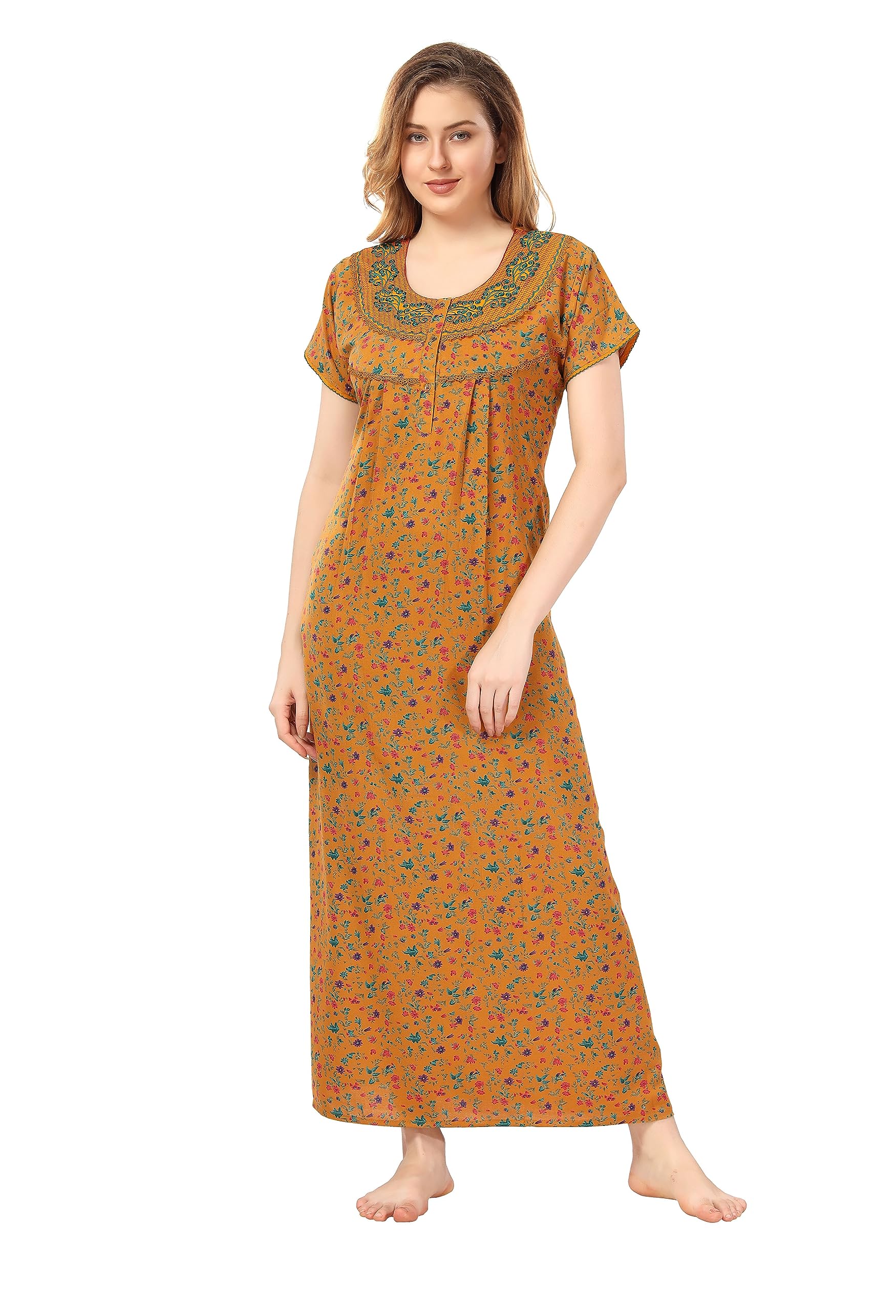 Soulemo Women's Cotton, Rayon & Polyester Printed Maxi Nighty (Alpine) 861