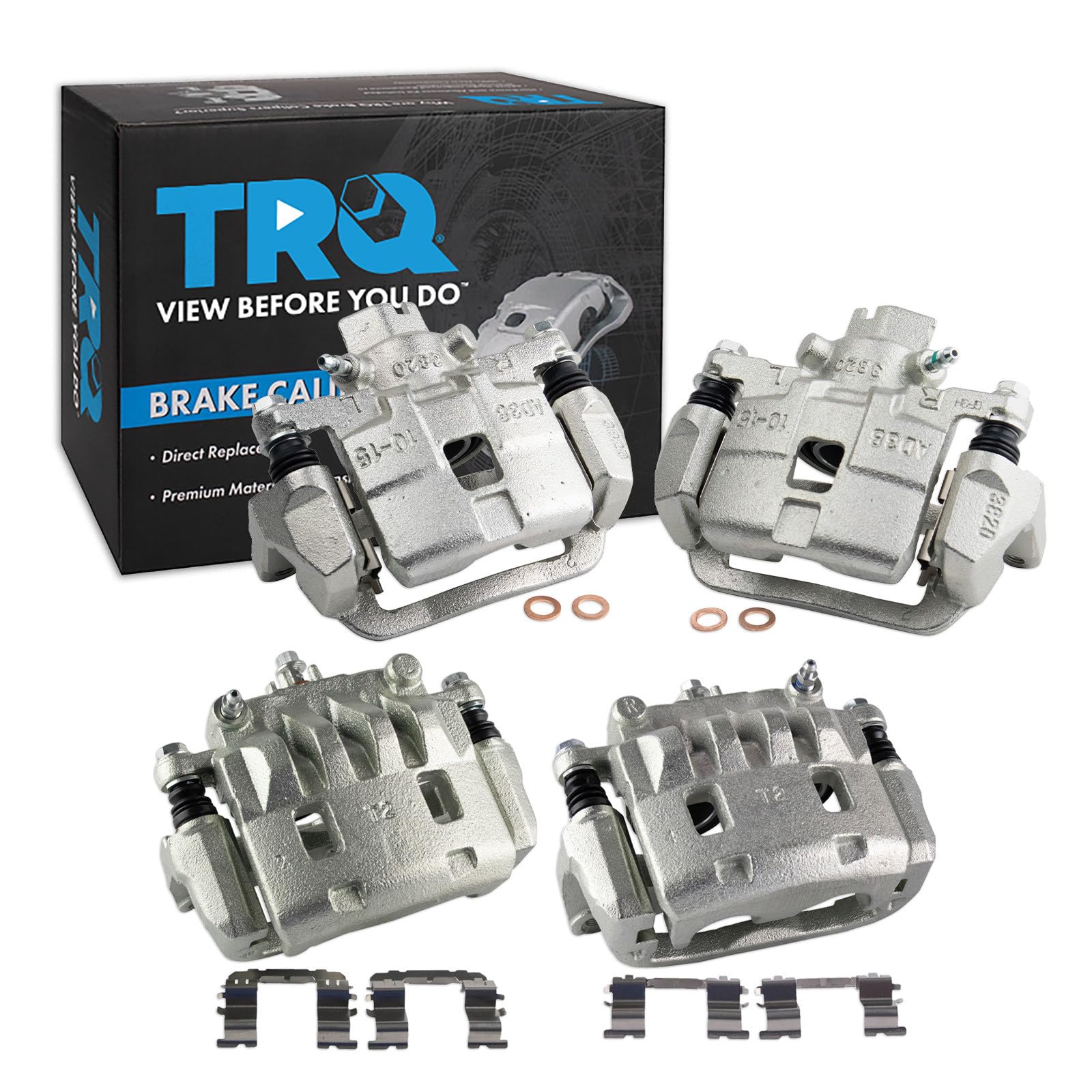 TRQ Front and Rear Brake Caliper Set Zinc Coated Brackets Compatible with 2002-2004 Subaru Legacy Outback 2003-2006 Baja