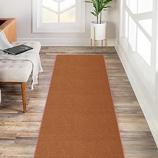 Kapaqua Custom Length Solid Color Runner Rug Non Slip Rubber Backing for Hallway Stair Kitchen Living Room, Burnt Orange, 23in X 6ft