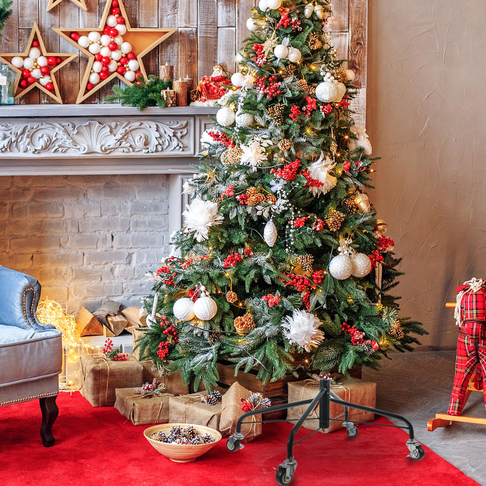 Alasum Soporte con Ruedas para árbol de Navidad, de Metal, 18,6 x 7,8 pulga