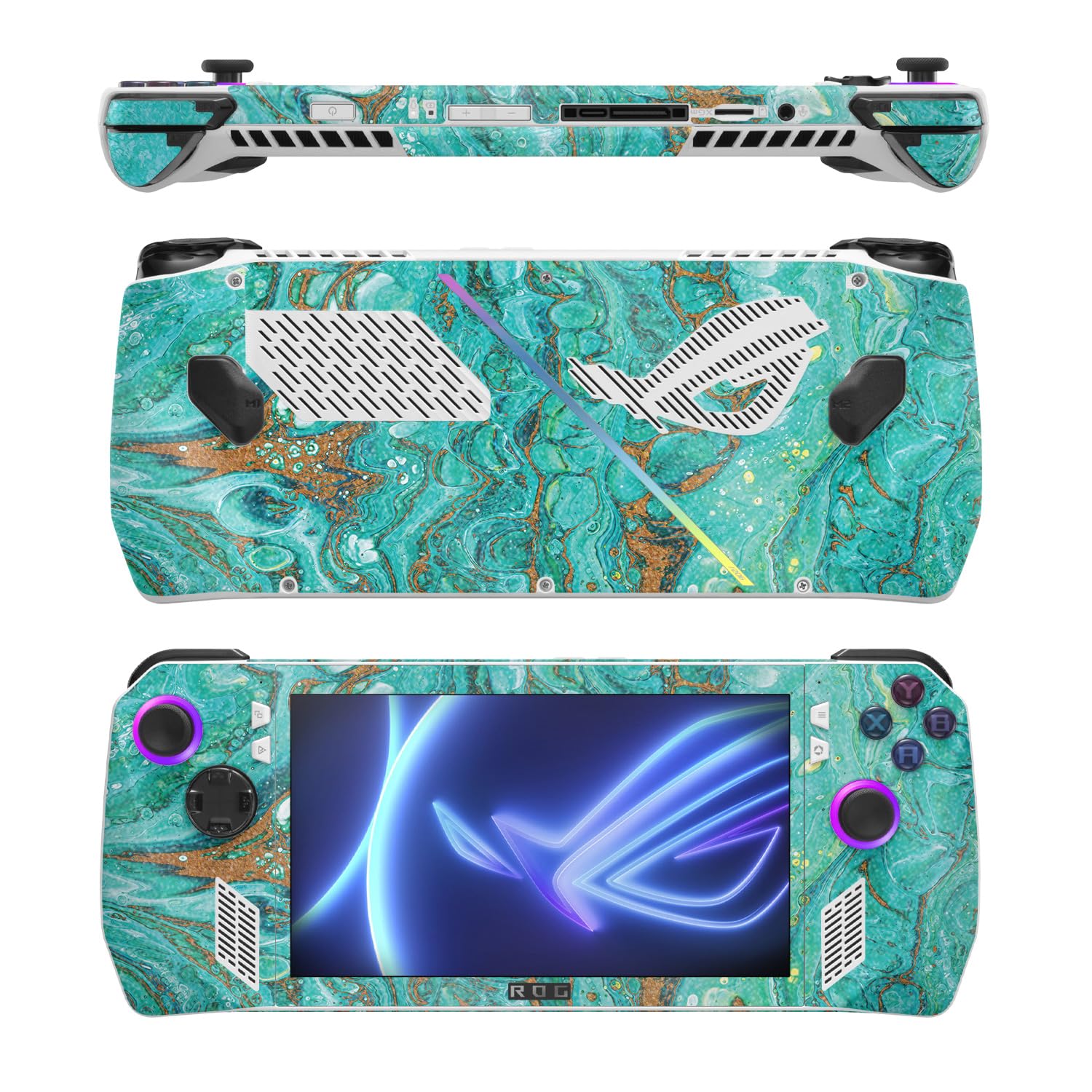 MightySkins Glossy Glitter Skin Compatible with Asus ROG Ally - Turquoise Ripple | Protective, Durable High-Gloss Glitter Finish | Easy to Apply