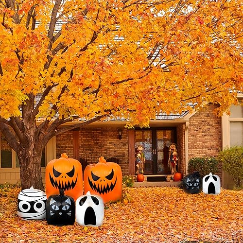 Miniatura 5 de Bolsas de césped de hojas de Halloween, bolsa gigante de césped de calabaza con lazos giratorios para decoración de jardín al aire libre, decoración