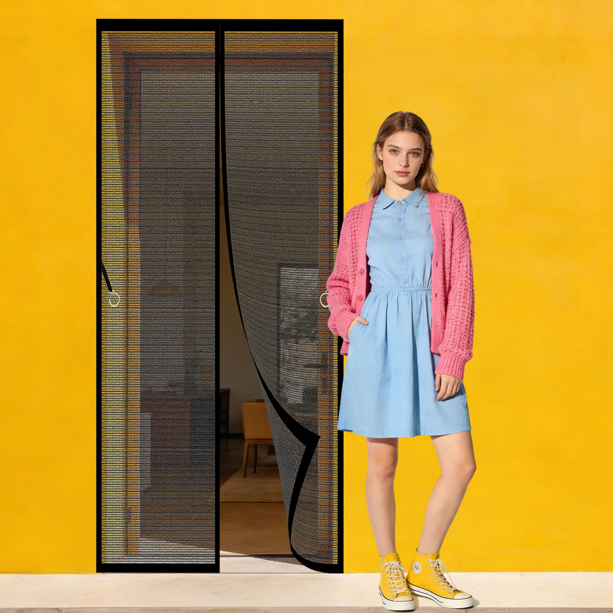 Magnetic Insect Door Screen 68 x 198 cm with Magnetic Closure Fly Insect Screen Door Keeping Out Flies Bug for Living Room, Bedroom, Patio, Black