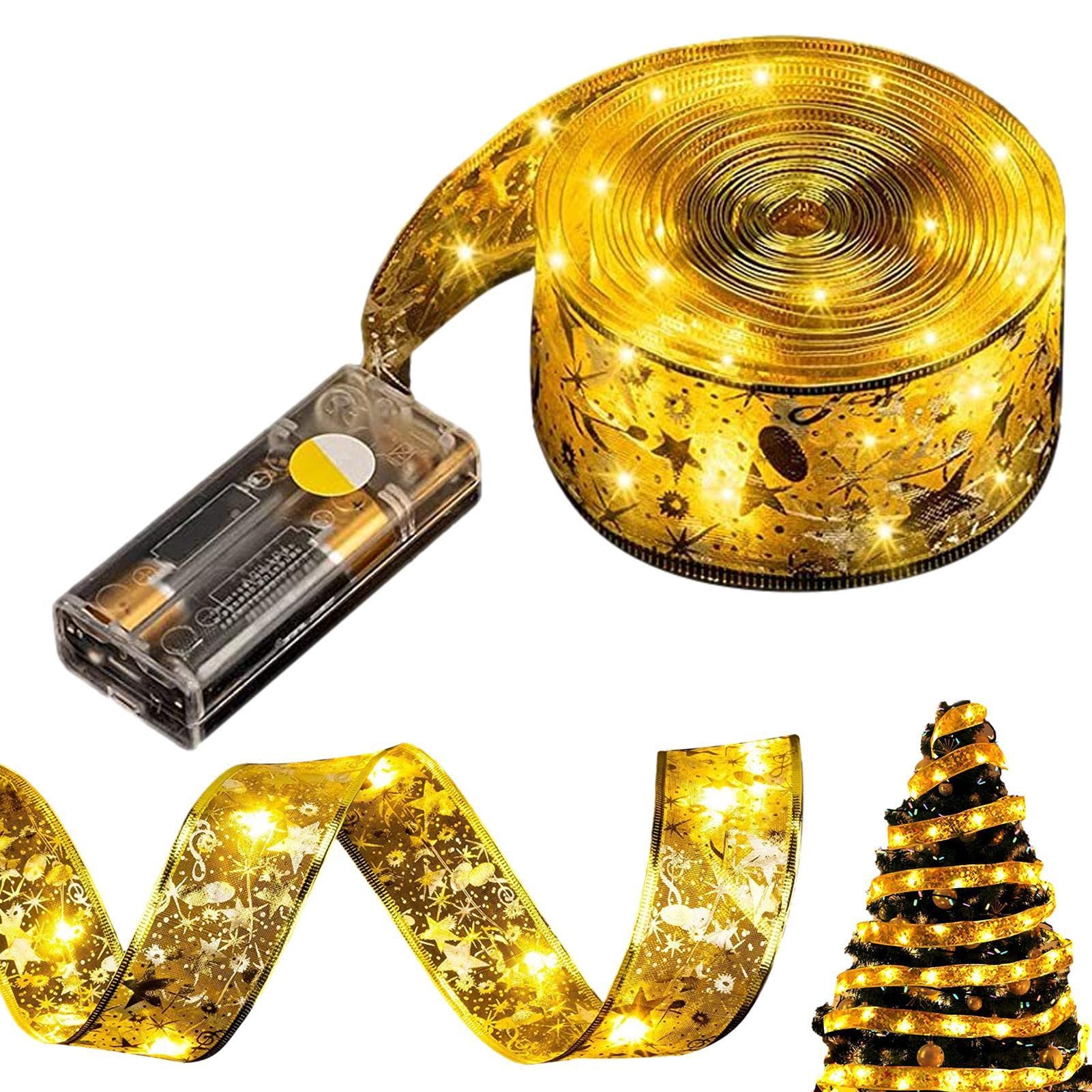 Abonda Christmas Ribbon Lights | Battery Operated Remote Control LED Ribbon String Lights - 8 Lights Modes LED Decoration for Christmas Tree, Christmas, Christmas Wreath