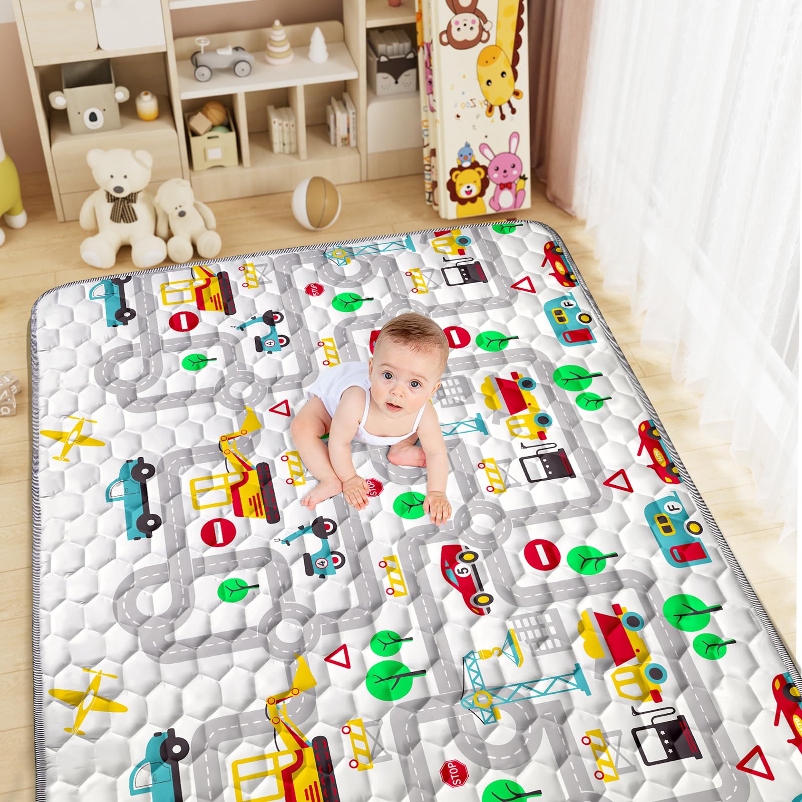 Aolso Baby Play Mat for Floor, 150x200cm Foldable Kids Playmat, Soft Non-Slip Playmat for Toddlers 1 2 3 4 Years, Waterproof Baby Mats for Floor Play-Road Car — image 1