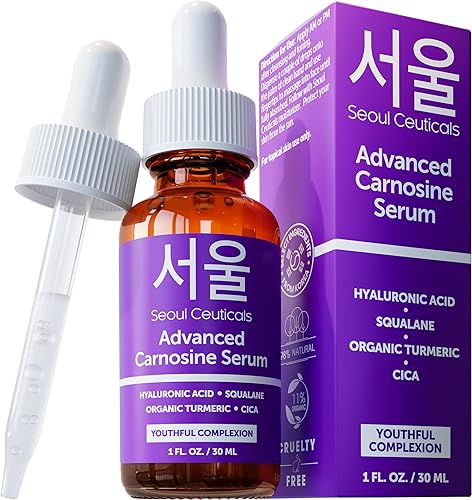Miniatura 1 de SeoulCeuticals Suero de carnosina coreano para pieles sensibles - K Beauty Glass Skin Plumping Serum contiene cica + escualano + cúrcuma orgánica 1
