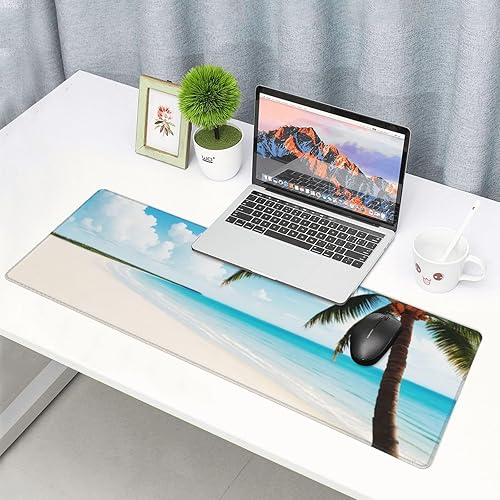 Miniatura 3 de Alfombrilla de mouse grande para juegos, alfombrilla de escritorio, palmera de playa y océano, alfombrilla antideslizante extendida para teclado de