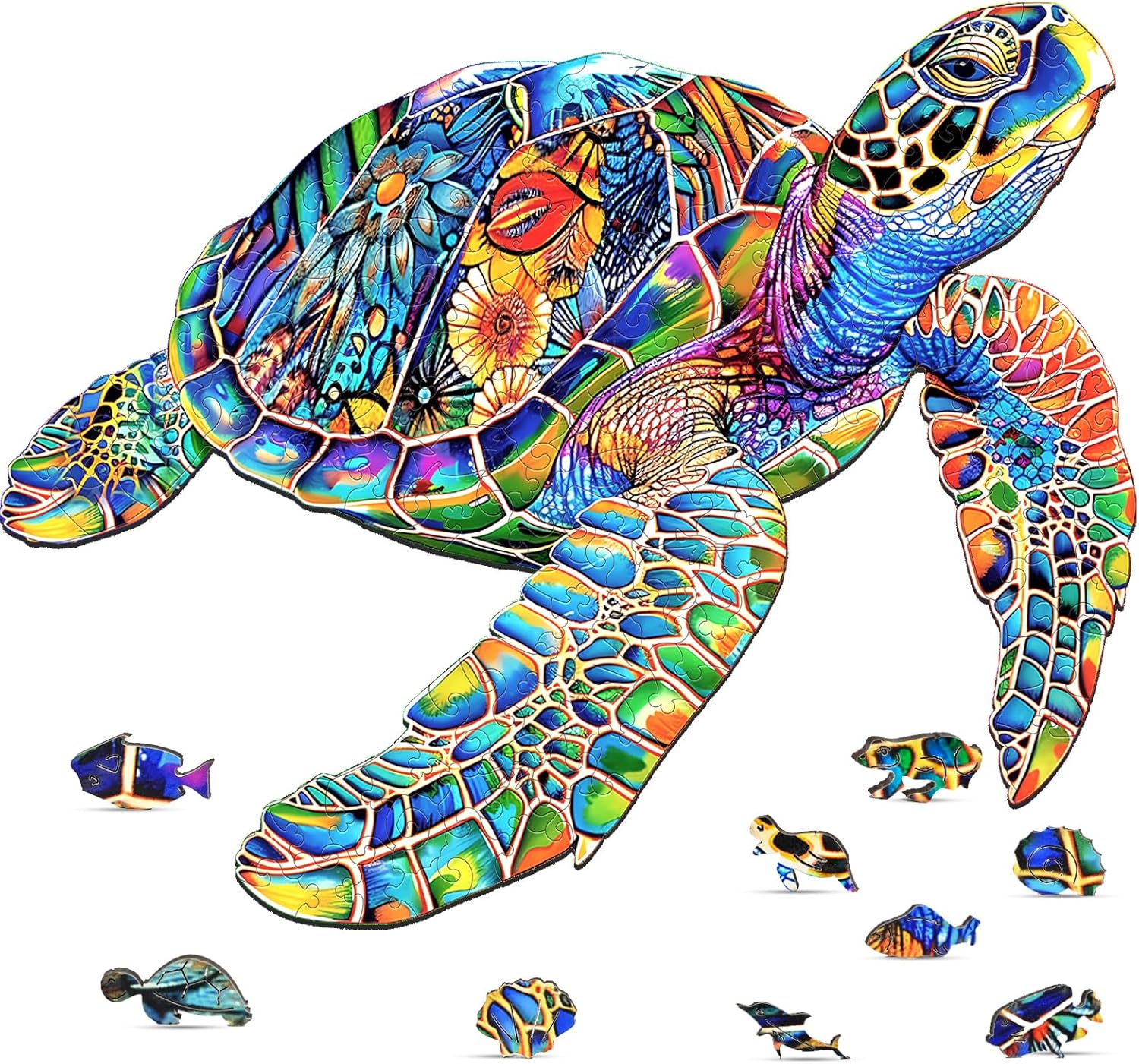 Unique Wooden Jigsaw Puzzles, 200 Pieces Sea Turtle Wood Puzzles for Kids Teens Adults, 11.5" x 11.3" Shaped Pieces, Fun Challenging Family Games for Kids and Teens, Gift Box Included
