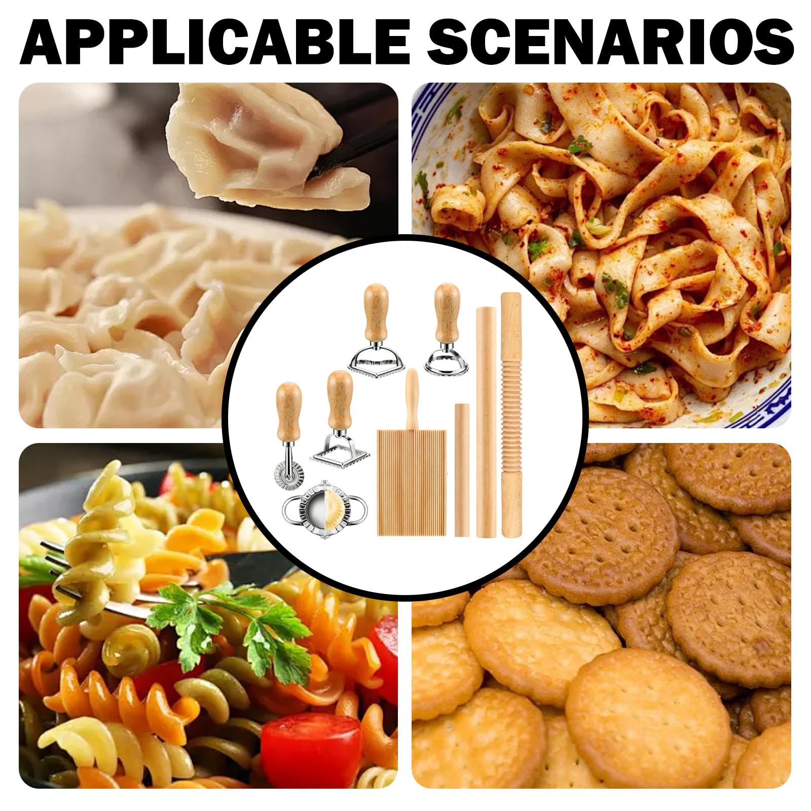 Set di 9 pezzi per la produzione di pasta, set di tagliapasta per ravioli, con tagliabri, tagliapaste, set di attrezzi per la produzione di pasta, per ravioli, per cucina e cottura