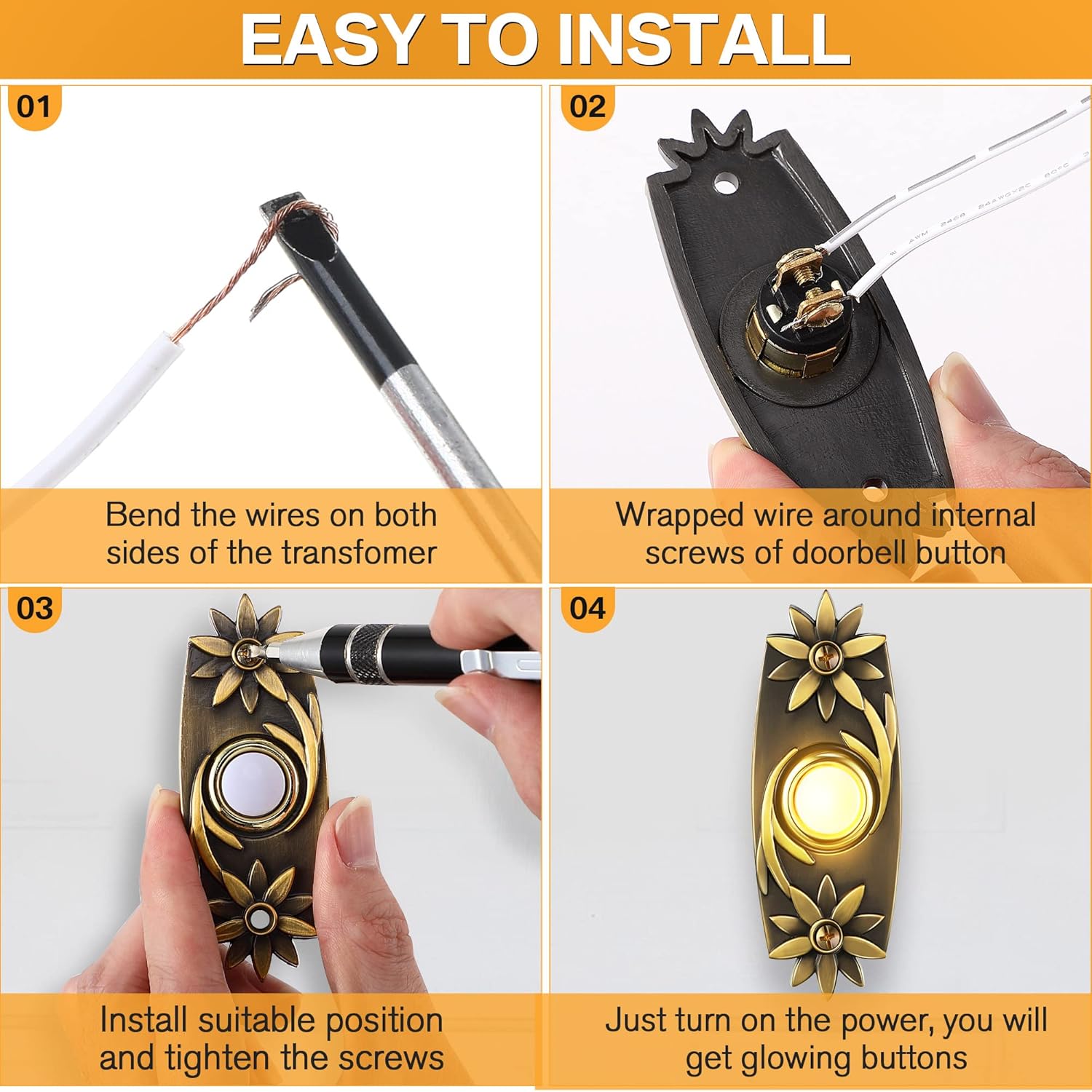 Dreyoo Lighted Metal Doorbell Push Button, Universal Garage Door Opener Switch with LED Light Compatible with Most Wire Doorbell Chimes, Transformer, Ringers, Property in Copyright (Flower Style)