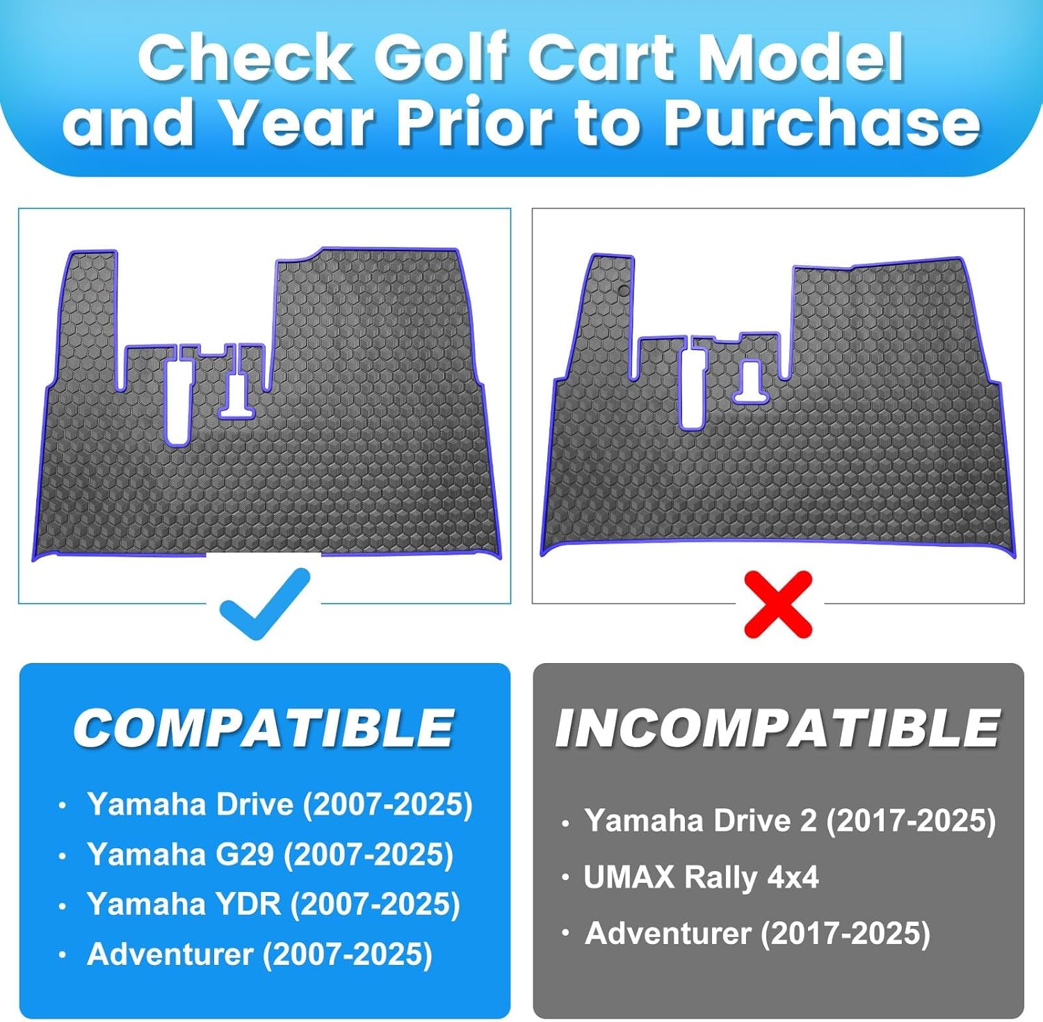 iLSKW Golf Cart Floor Mat for Yamaha G29 Floor Mat, 3/10" Thickness Rubber Full Coverage Precedent Mat, Fit for Yamaha Drive (Gen1), G29, YDR, Adventurer Carts Diamond Deluxe